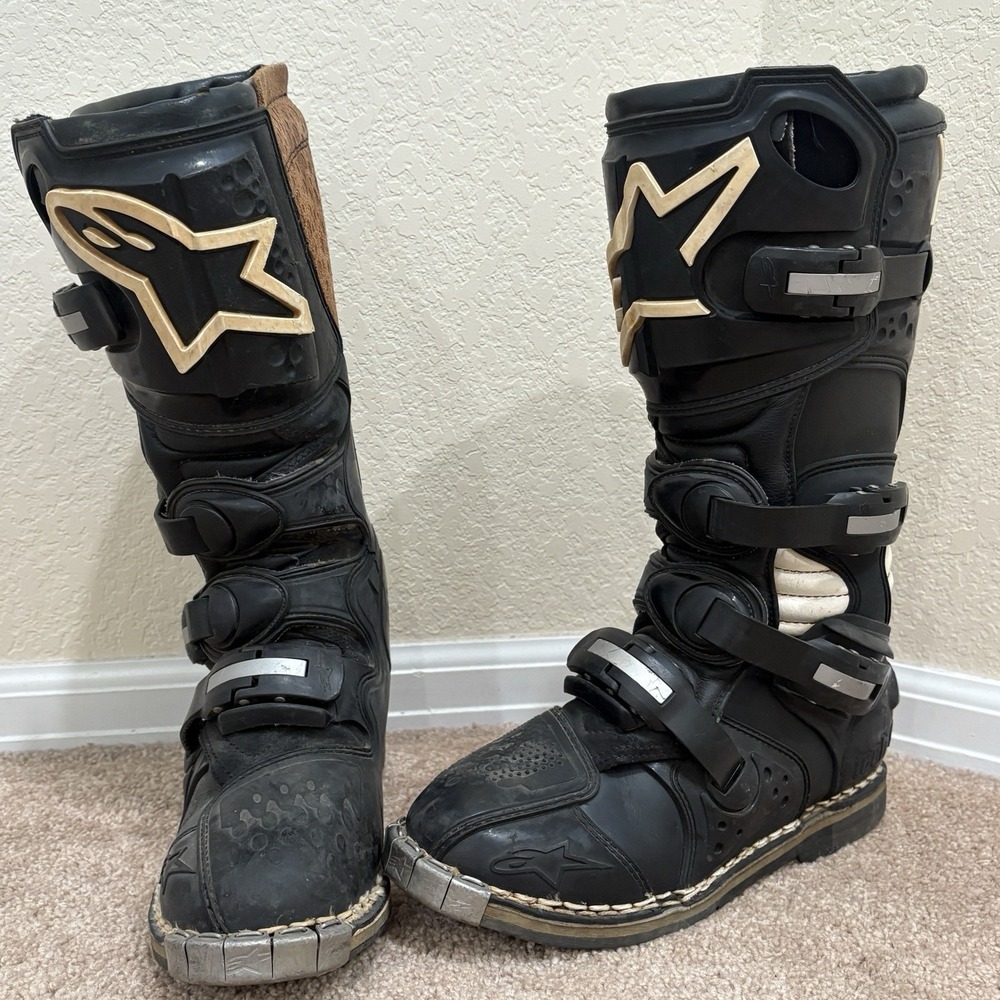 Alpinestars Tech 6 Motocross Boots Men's Sz 8 Black Brown Suede Riding Buckle